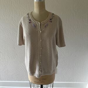 NORTHERN REFLECTIONS | Womens Sweater Vintage Ramie Pointelle Embroidered Large
